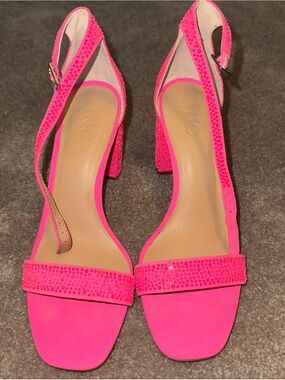 INC International Concepts Hot Pink Embellished Slingback Block Heels
